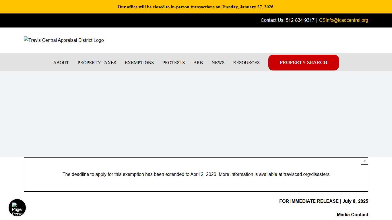 Property Owners May Be Eligible for Temporary Disaster-Related Relief on Their Property Taxes Travis Central Appraisal District